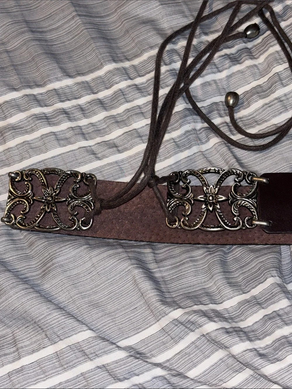 New York & Company Brown Lace-Up Waist Belt with Silver Decorative Buckles